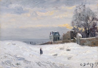 Sneeuw in Montmartre, 1869 door Hippolyte Camille Delpy